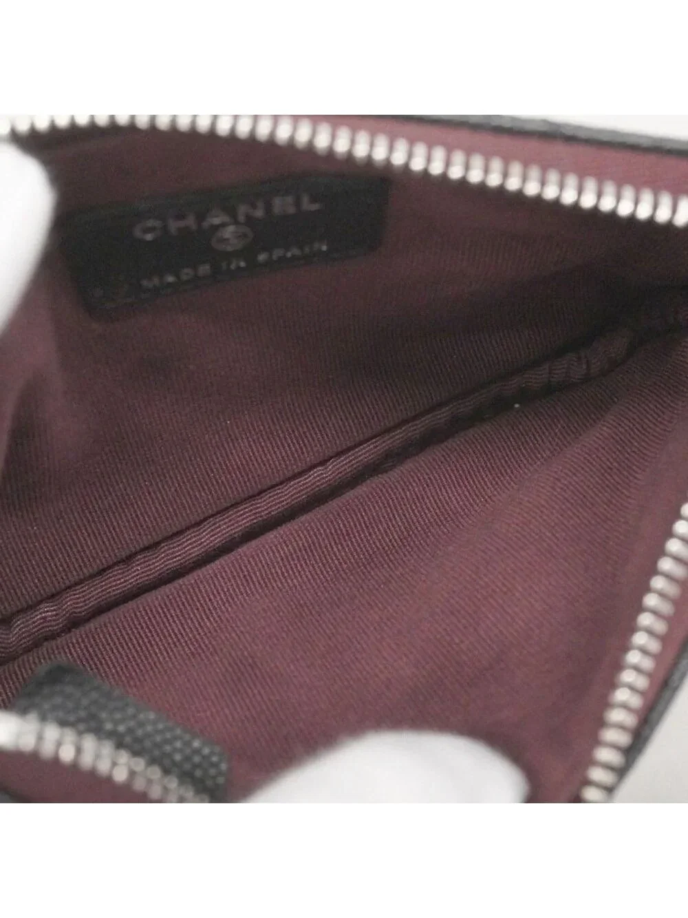 Chanel Pouch Quilted Caviar Leather Black Silver